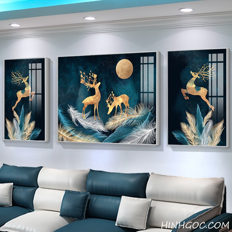 File tranh hươu vàng trên lông vũ - OP23866292