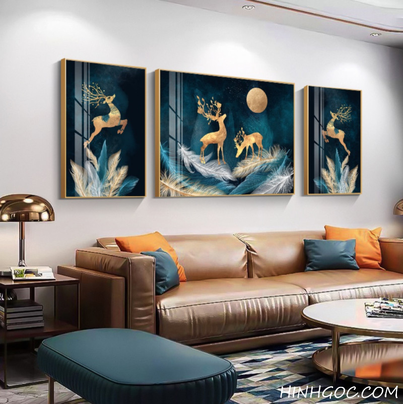 File tranh hươu vàng trên lông vũ - OP23866292