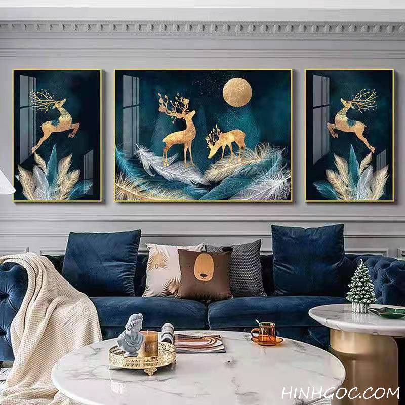 File tranh hươu vàng trên lông vũ - OP23866292