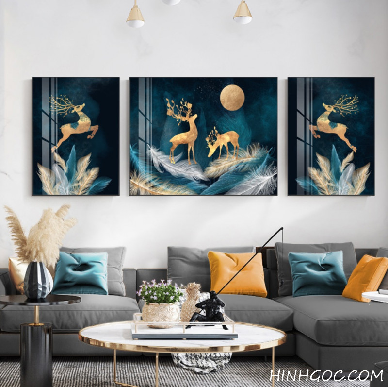 File tranh hươu vàng trên lông vũ - OP23866292