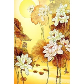 File tranh hồ sen trắng tông vàng - S003