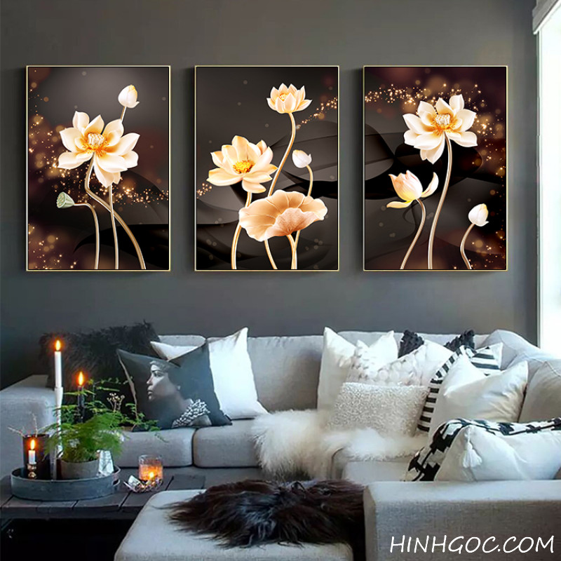 File tranh bộ 3 bức hoa sen 3D - S004