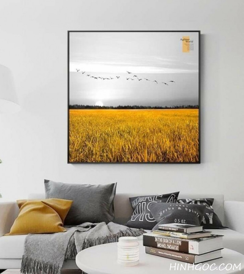 File tranh phong cảnh đồng lúa lúc hoàng hôn - OP17822956