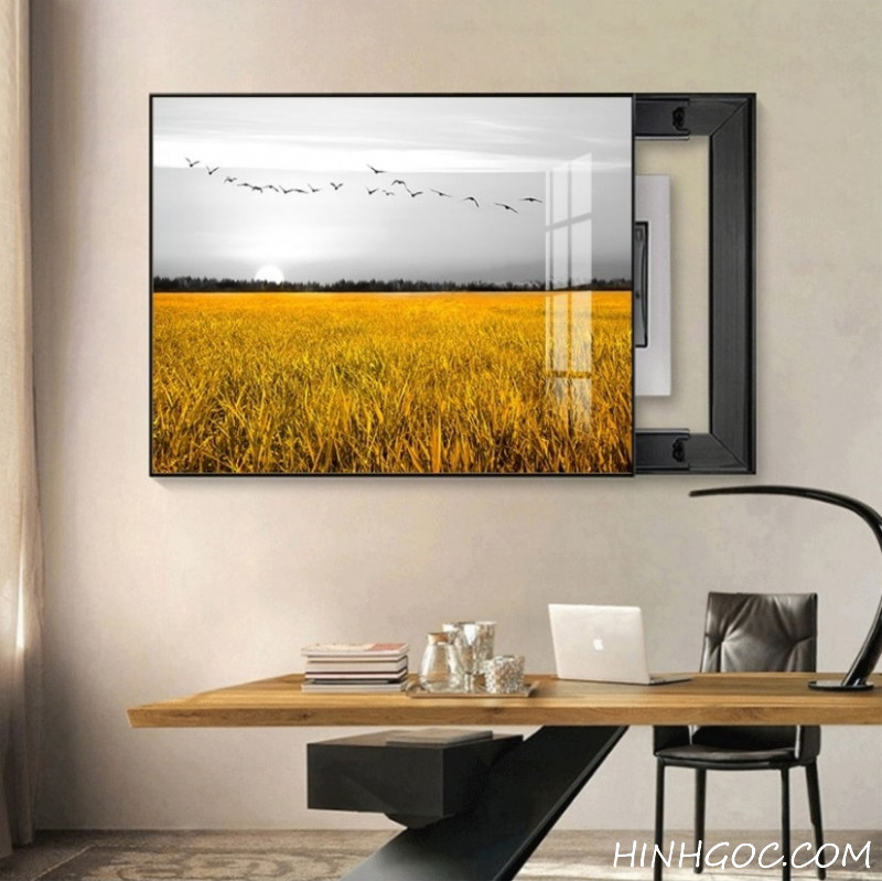 File tranh phong cảnh đồng lúa lúc hoàng hôn - OP17822956