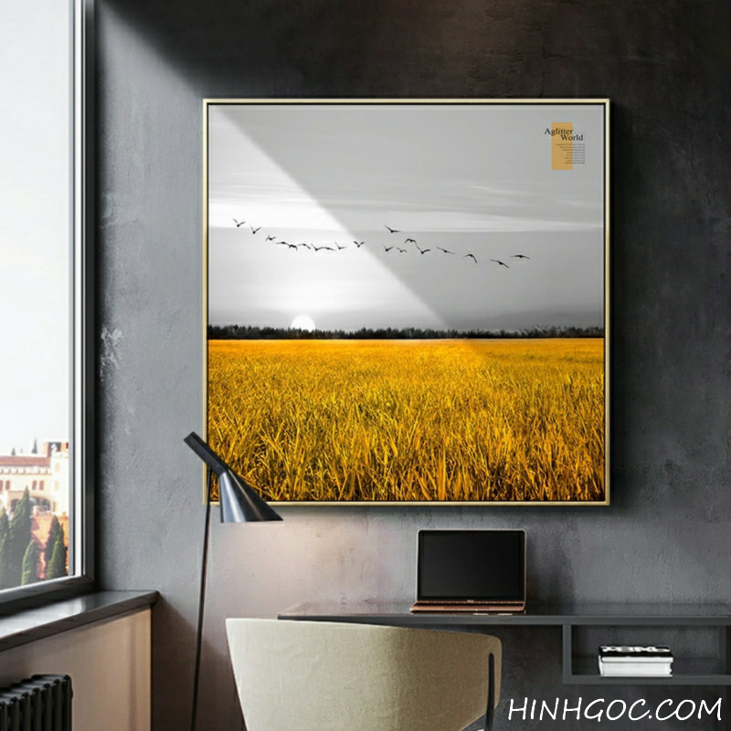 File tranh phong cảnh đồng lúa lúc hoàng hôn - OP17822956