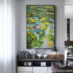 File tranh sơn dầu hồ sen - OP18342720