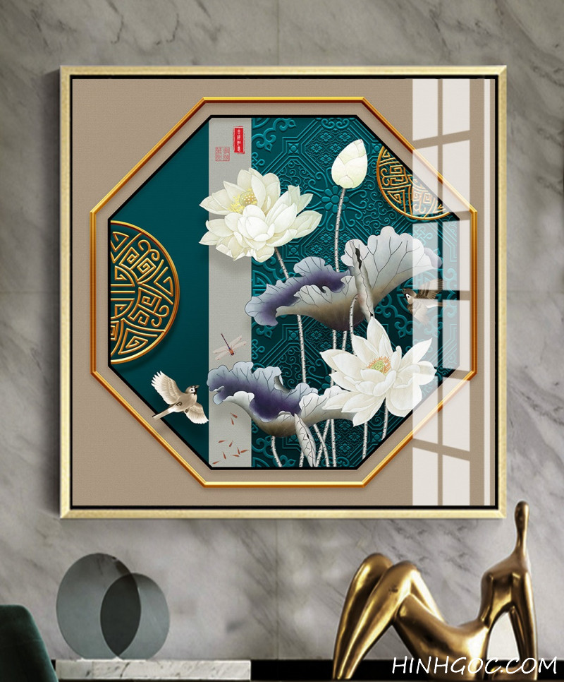 File tranh hoa sen vẽ tay 3D - OP18963926