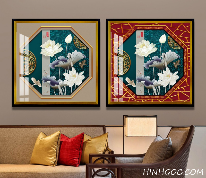 File tranh hoa sen vẽ tay 3D - OP18963926