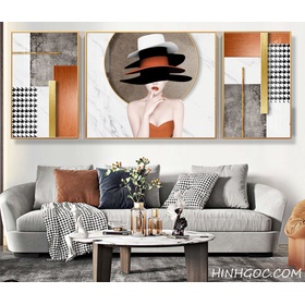 File tranh chân dung cô gái kết hợp hình học trừu tượng - HQ-002