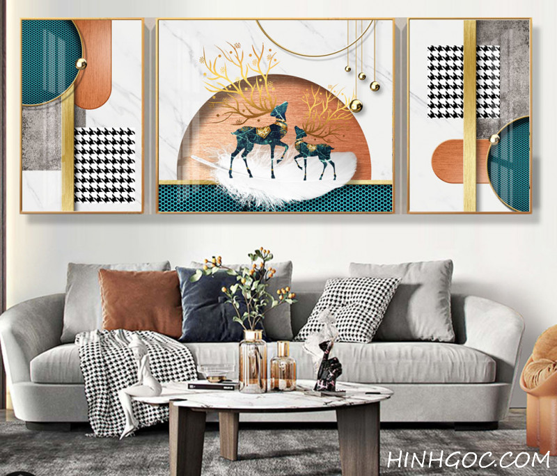 File tranh hươu nai tài lộc kết hợp hình học trừu tượng - HQ-007