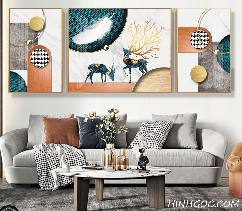 File tranh hươu nai tài lộc kết hợp hình học trừu tượng - HQ-008