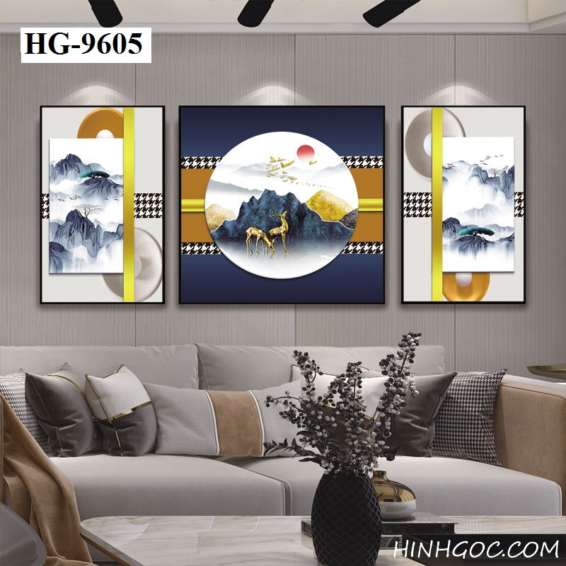 File tranh hươu nai tài lộc kết hợp hình học trừu tượng - HG-9605