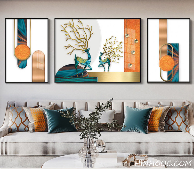 File tranh treo tường pha lê hươu nai hiện đại - HQ-030