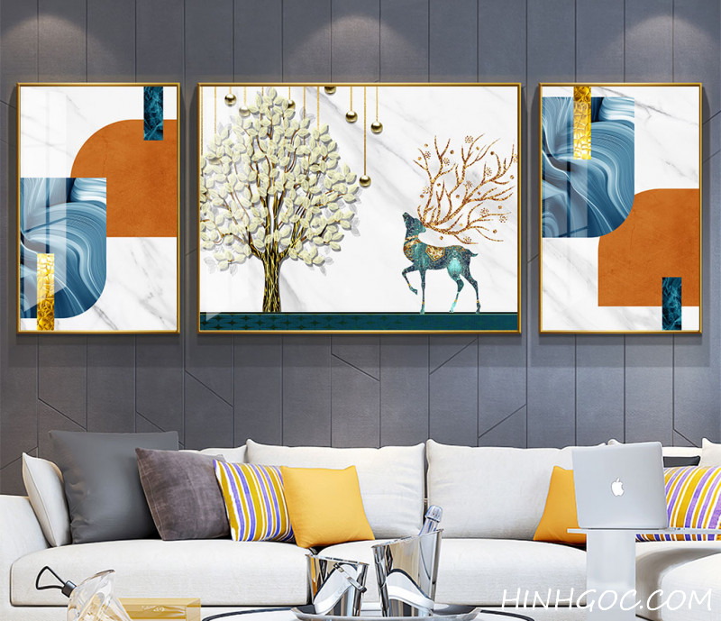 File tranh treo tường pha lê hươu nai hiện đại - HQ - 035