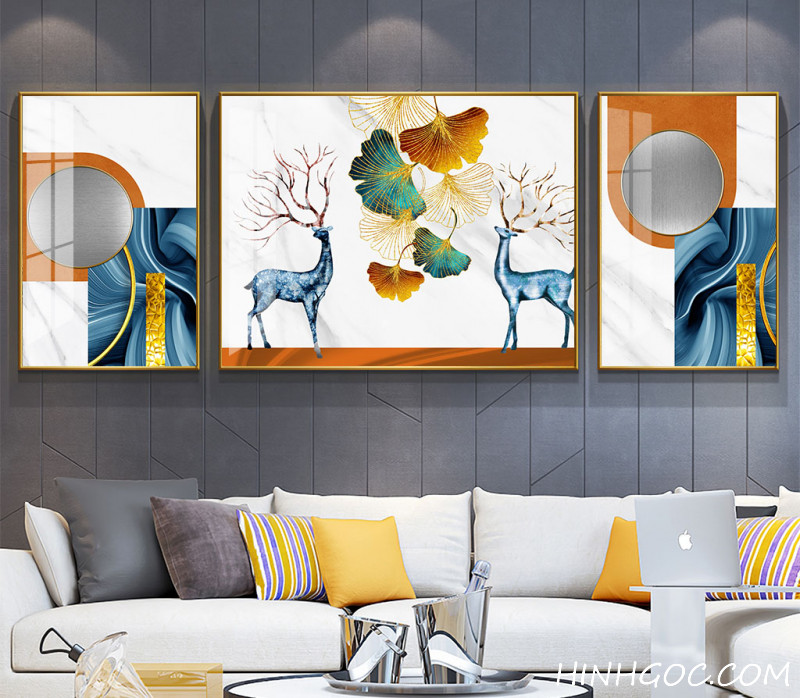File tranh treo tường pha lê hươu nai hiện đại - HQ - 034