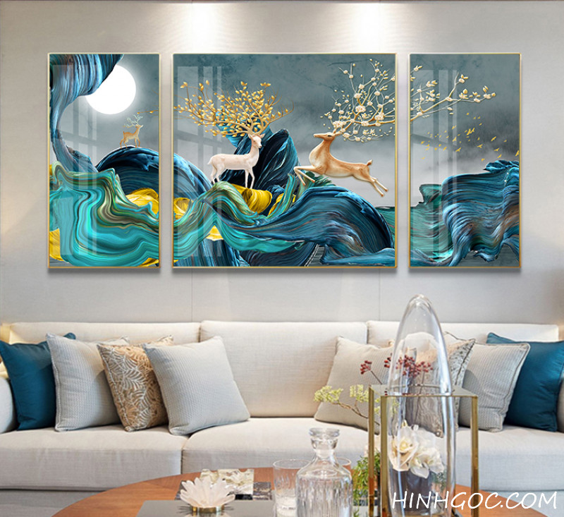 File tranh phong cảnh trừu tượng hươu nai hiện đại - HG182