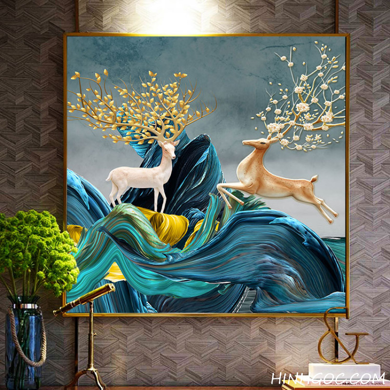 File tranh phong cảnh trừu tượng hươu nai hiện đại - HG182