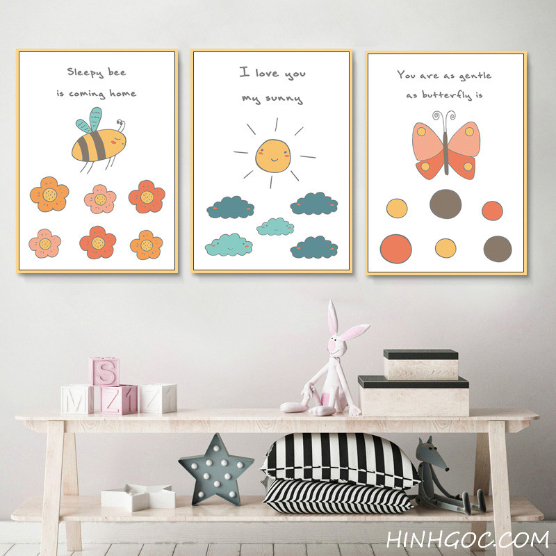 File tranh hoạt hình vẽ tay kết hợp trang trí phòng em bé - HG530