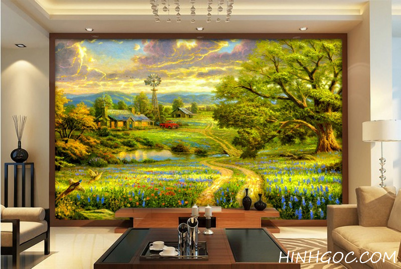 File tranh sơn dầu phong cảnh làng quê Châu Âu - PC0009