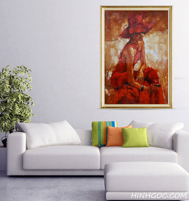 File tranh sơn dầu chân dung thiếu nữ và ly rượu - OP18857125