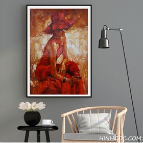 File tranh sơn dầu chân dung thiếu nữ và ly rượu - OP18857125