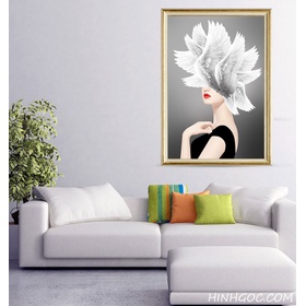 File tranh chân dung cô gái và cánh lông vũ - OP23943606