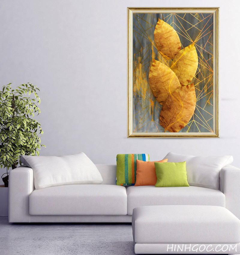 File tranh lá bồ đề vàng trừu tượng - OP23055740