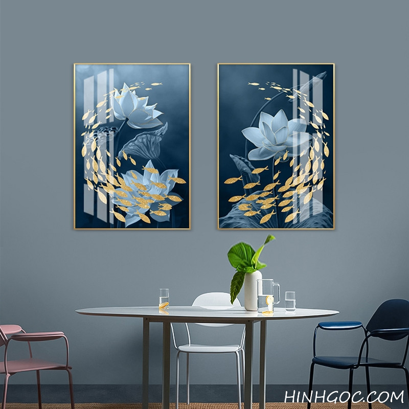 File tranh hoa sen trừu tượng cá bướm đàn - OP23068013