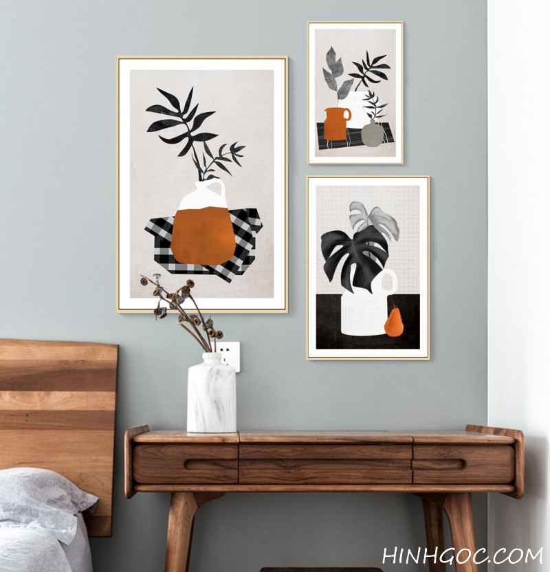 File tranh nghệ thuật tối giản bình lá cây vẽ tay - OP23438092