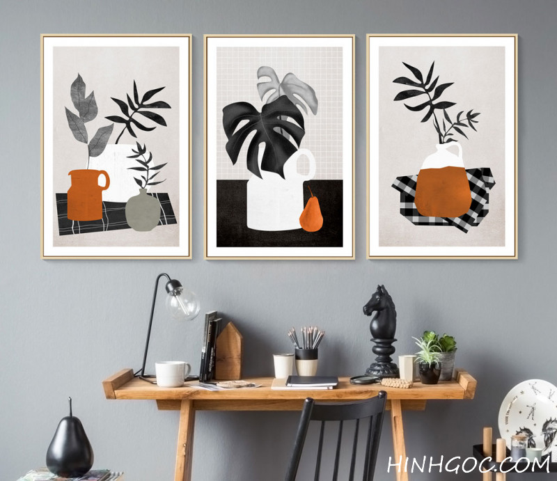 File tranh nghệ thuật tối giản bình lá cây vẽ tay - OP23438092