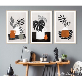 File tranh nghệ thuật tối giản bình lá cây vẽ tay - OP23438092