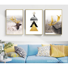 File tranh hươu nai kết hợp hình học trừu tượng - HG3015