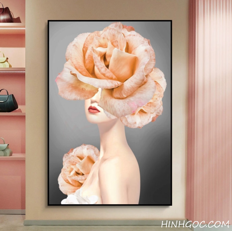 File tranh chân dung nghệ thuật cô gái và hoa - OP23705773