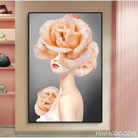 File tranh chân dung nghệ thuật cô gái và hoa - OP23705773