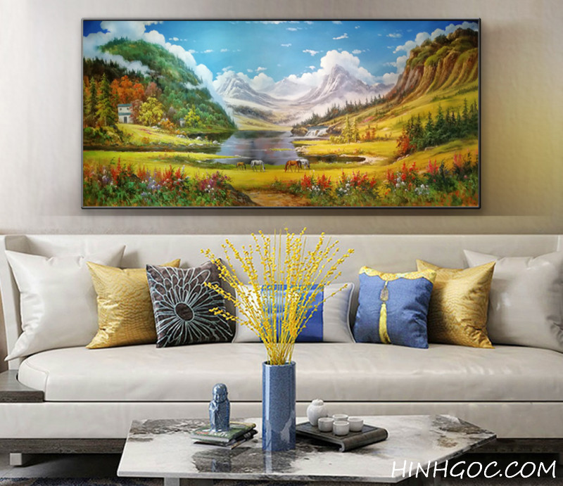 File tranh sơn dầu phong cảnh núi đồi - OP17066545